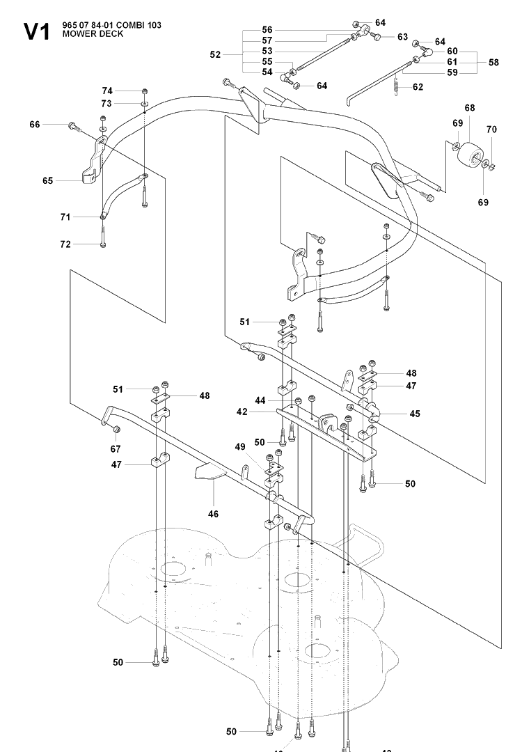 103cm Cutting Deck 2 Diagram and Parts List for RIDER175 (965104901)(2007-01) Husqvarna Lawn Mower