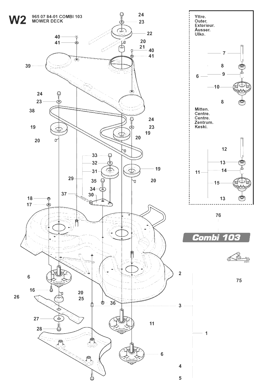 Mower Deck / Cutting Deck 5 Diagram and Parts List for R175AWD (965105001)(2008-06) Husqvarna Lawn Tractor