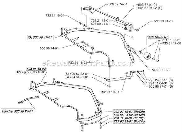 Page L Diagram and Parts List for RIDER970 1998-01 Husqvarna Lawn Tractor