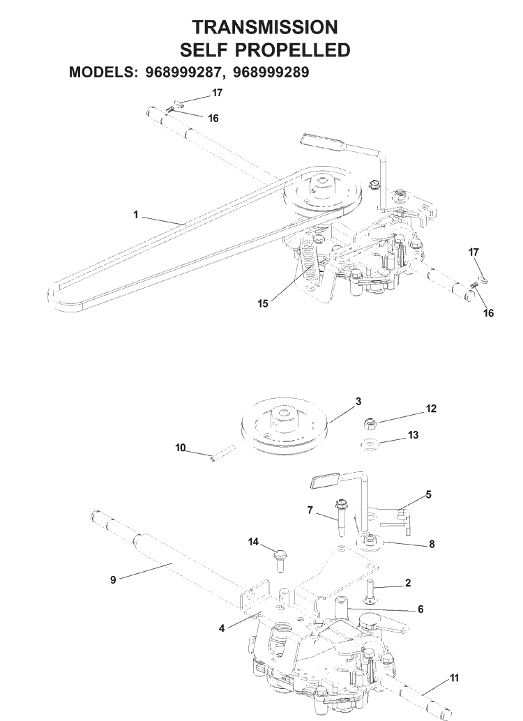 Transmission Diagram and Parts List for W53 (968999287)(2007-03) Husqvarna Lawn Mower