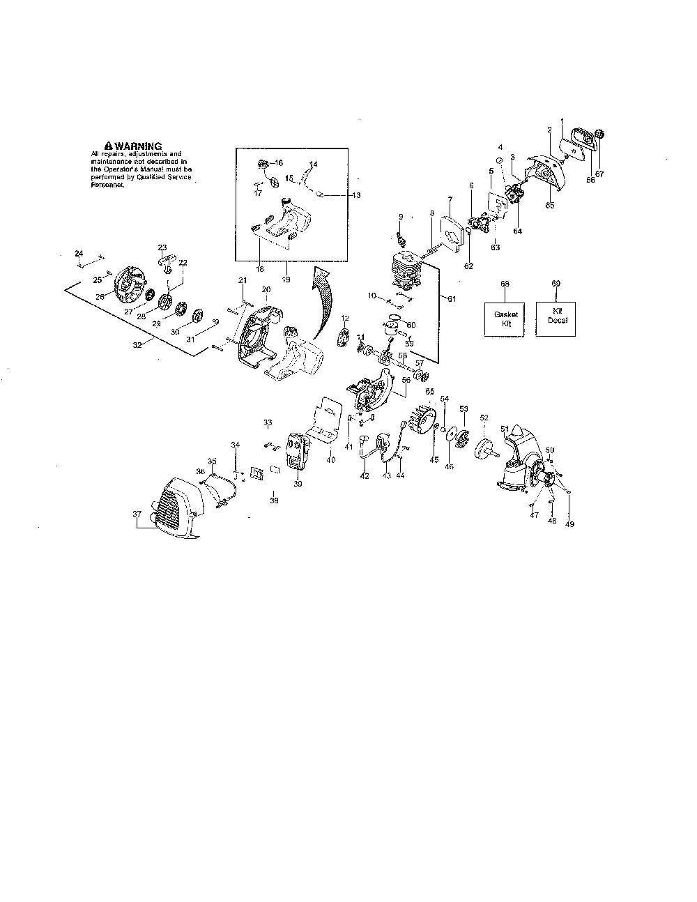 Cylinder/fuel tank/muffler Diagram and Parts List for 128LD-LOWES  Husqvarna Trimmer