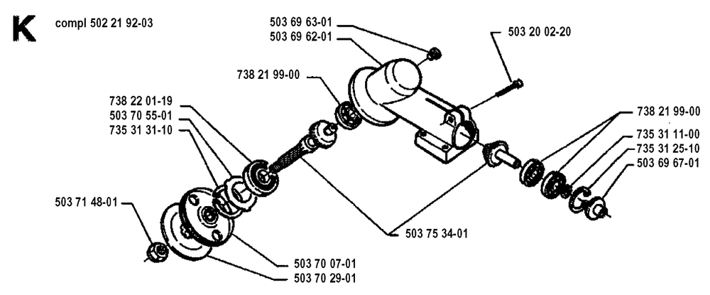 Bevel Gear Diagram and Parts List for 225RD 19942300001 - 19951000000 Husqvarna Trimmer