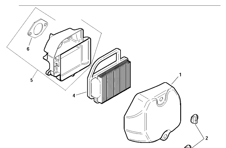 Air Filter Diagram and Parts List for SV590-0007 2005-01 Husqvarna Engine