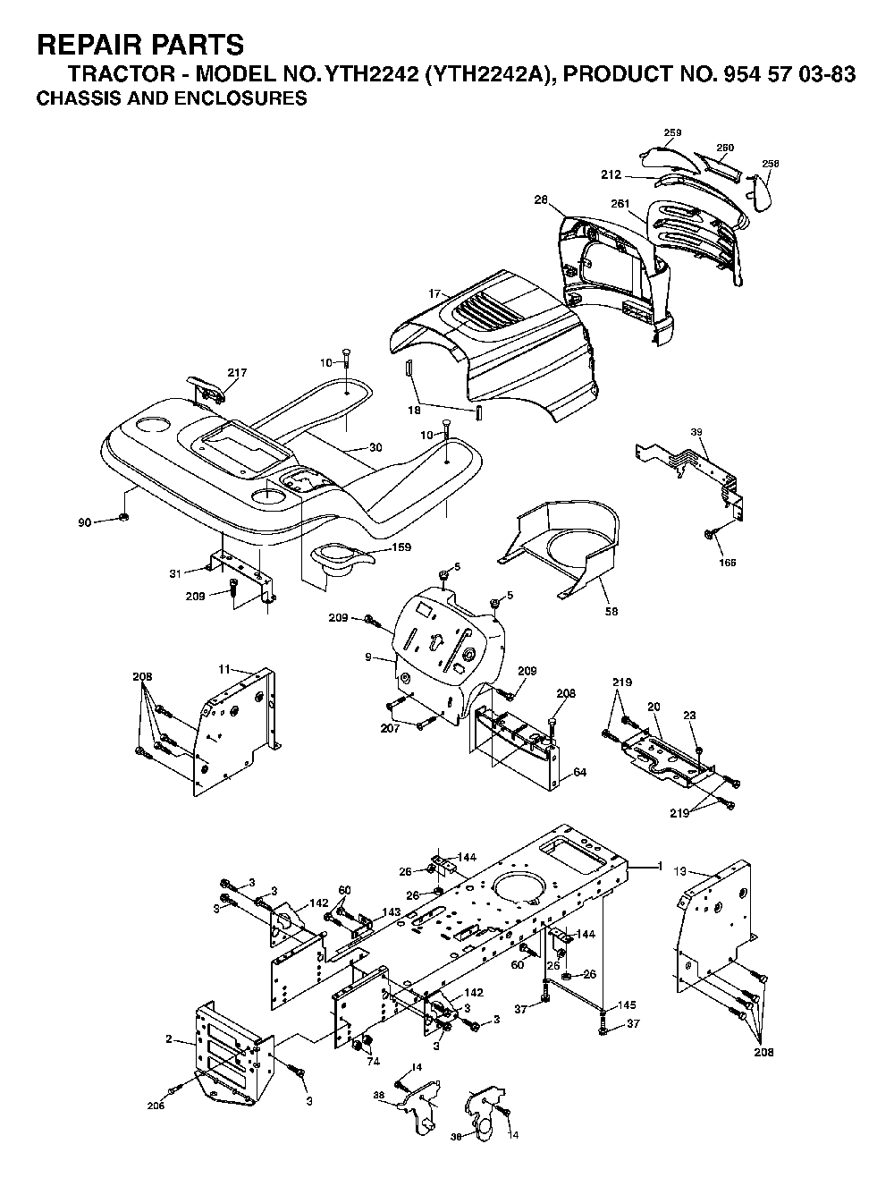 Chassis And Enclosures Diagram and Parts List for YTH2242A (954570383)(2003-01) Husqvarna Lawn Tractor