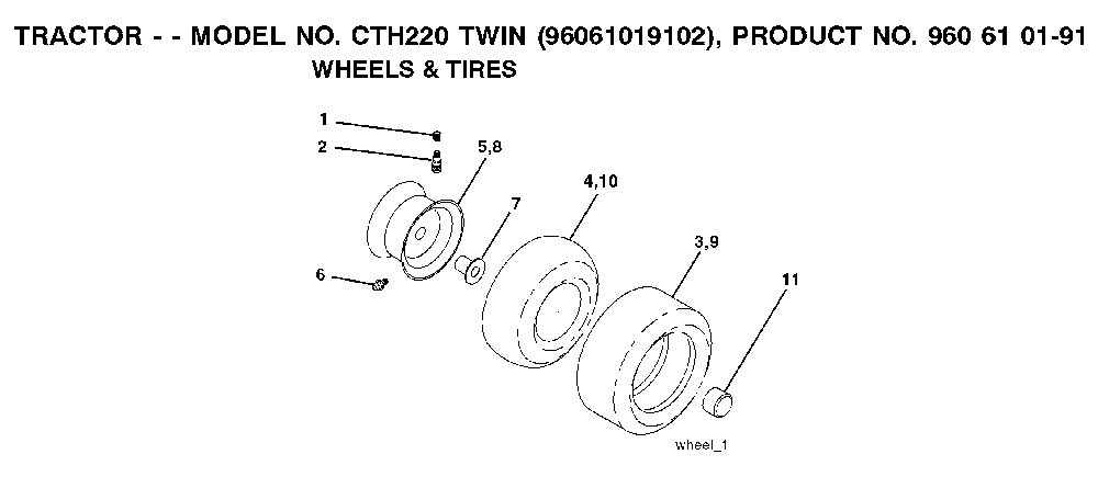 Wheels And Tires Diagram and Parts List for CTH220TWIN (96061019102)(2007-11) Husqvarna Lawn Tractor