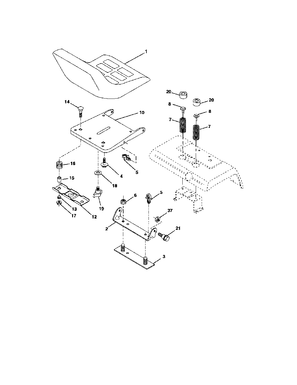 Seat assembly Diagram and Parts List for LOGT2254  Husqvarna Lawn Tractor