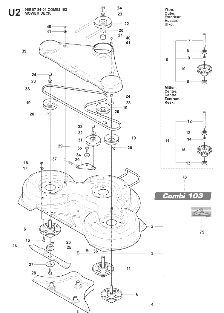 Mower Deck / Cutting Deck 3 Diagram and Parts List for RIDER175 (966828401)(2008-05) Husqvarna Lawn Mower