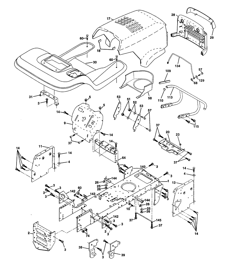 Chassis And Enclosures Diagram and Parts List for LTH130 (954140005H)(1998-07) Husqvarna Lawn Mower
