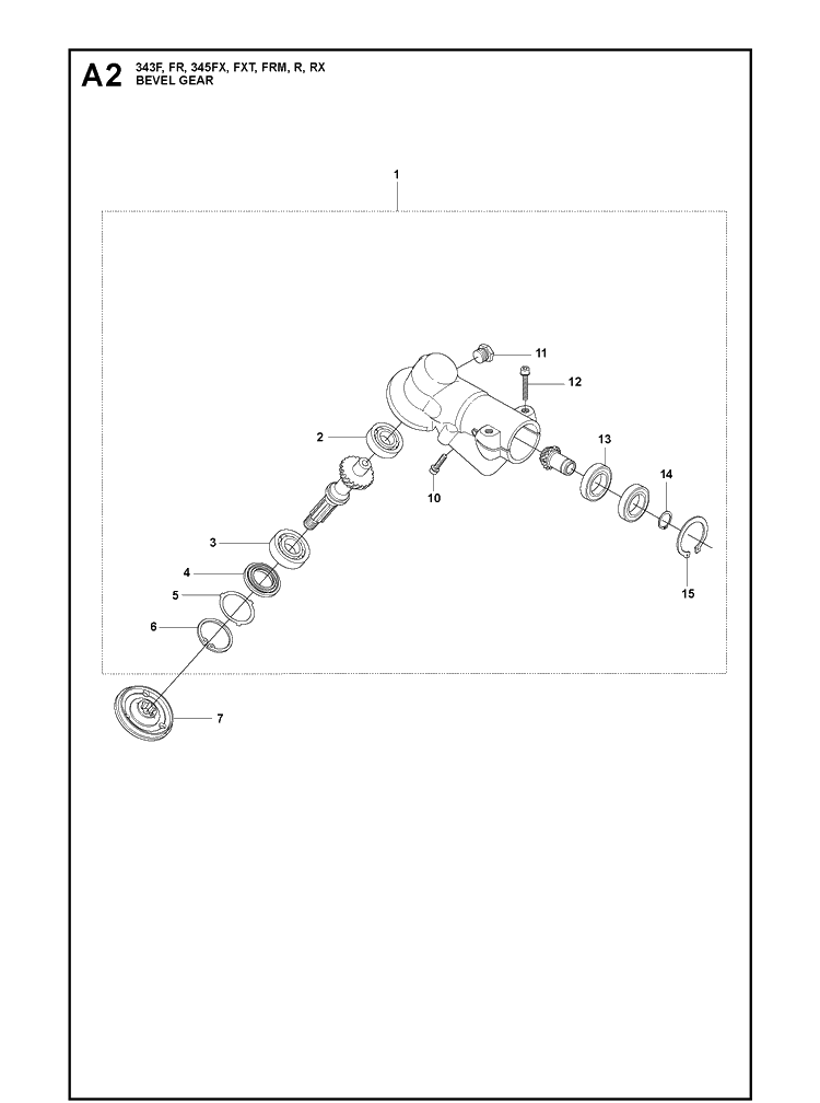 Bevel Gear Diagram and Parts List for 345FXT 20081800001-20103600000 Husqvarna Brush Cutter