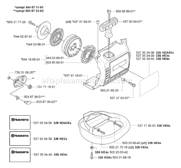 Page M Diagram and Parts List for HA850ATTACHMENT 2005-10 Husqvarna Trimmer