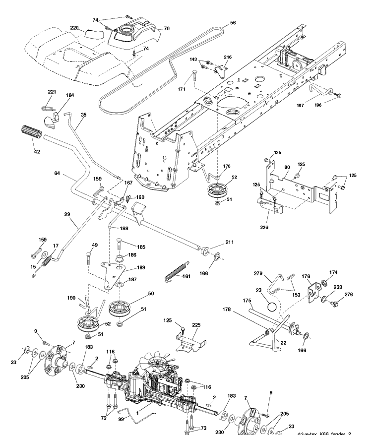 Drive Diagram and Parts List for 2754GLS (96043004700)(2011-09) Husqvarna Lawn Tractor