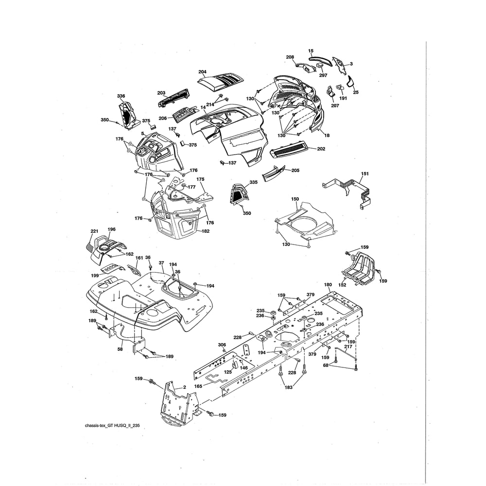 Chassis Diagram and Parts List for 96043026100  Husqvarna Lawn Tractor