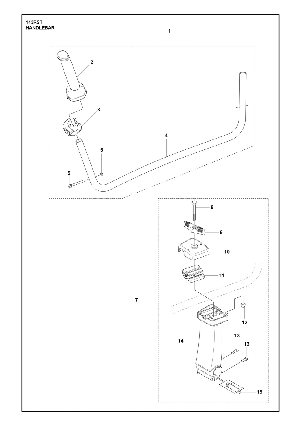 Handle Diagram and Parts List for 143RST  Husqvarna Brush Cutter