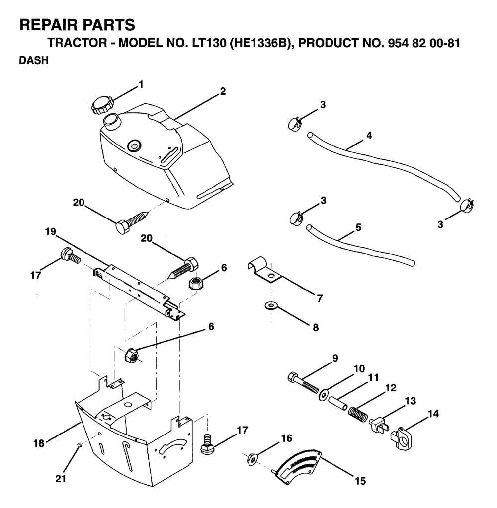 Dash Diagram and Parts List for LT130 (954820081-B)(1996-01) Husqvarna Lawn Tractor