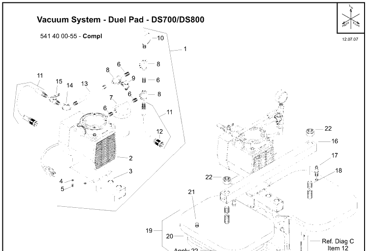 Vacuum System - Duel Pad Diagram and Parts List for DS700 (504625401)(2007-12) Husqvarna Lawn Tractor Accessories