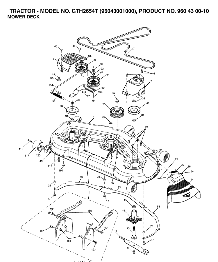 Mower Deck / Cutting Deck Diagram and Parts List for GTH2654T (96043001000)(2006-01) Husqvarna Lawn Tractor