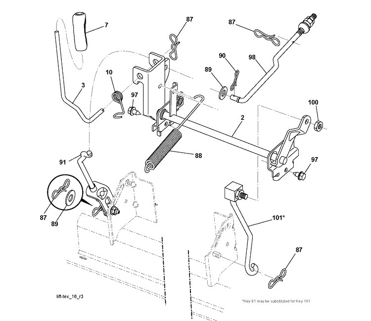 Mower Lift / Deck Lift Diagram and Parts List for YTH2042TD (96041005403)(2010-03) Husqvarna Lawn Tractor
