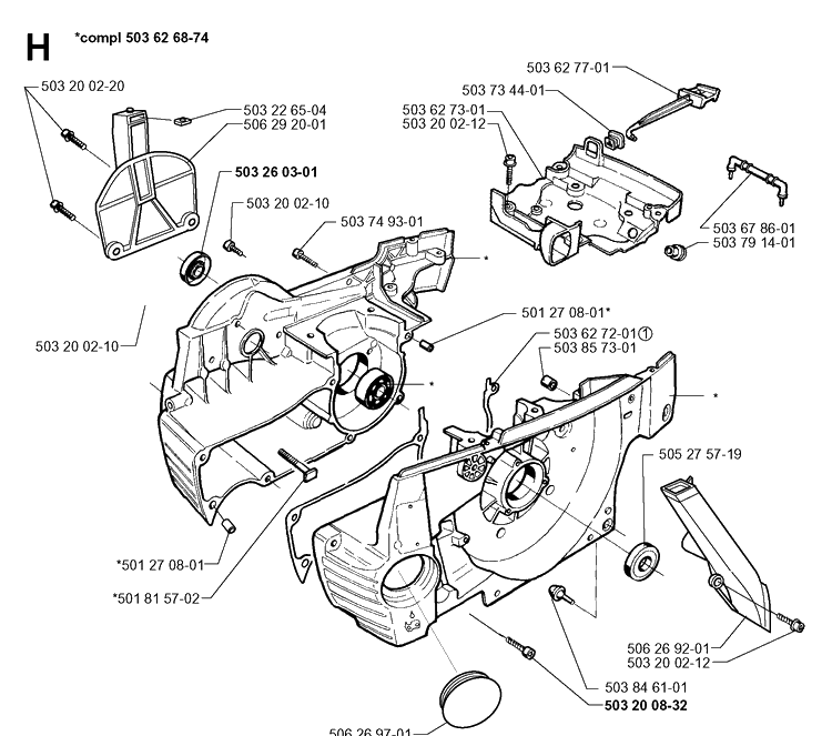 Crankcase 2 Diagram and Parts List for 371K 1999-04 Husqvarna Lawn Tractor Accessories