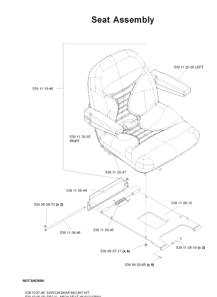 Seat Diagram and Parts List for LZ25 968999310 Husqvarna Lawn Mower