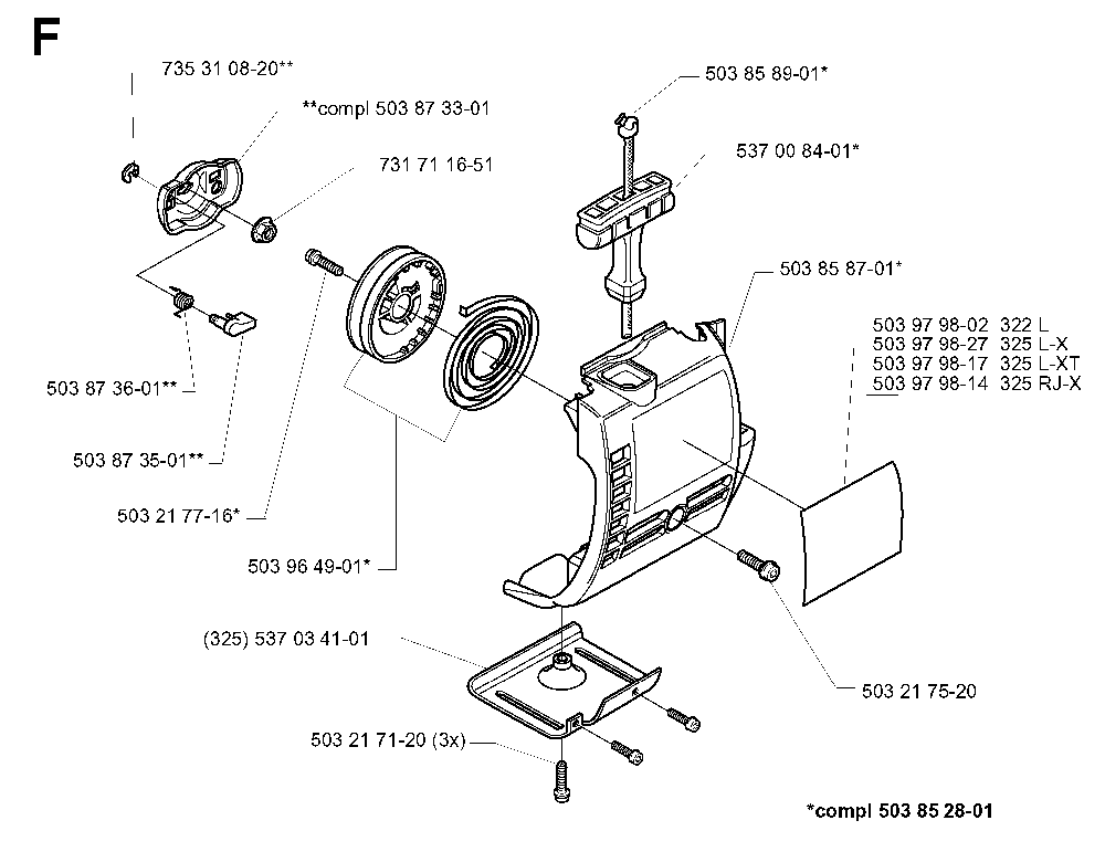 Starter Diagram and Parts List for 325RJ (X-SERIES)(20000100001) Husqvarna Brush Cutter