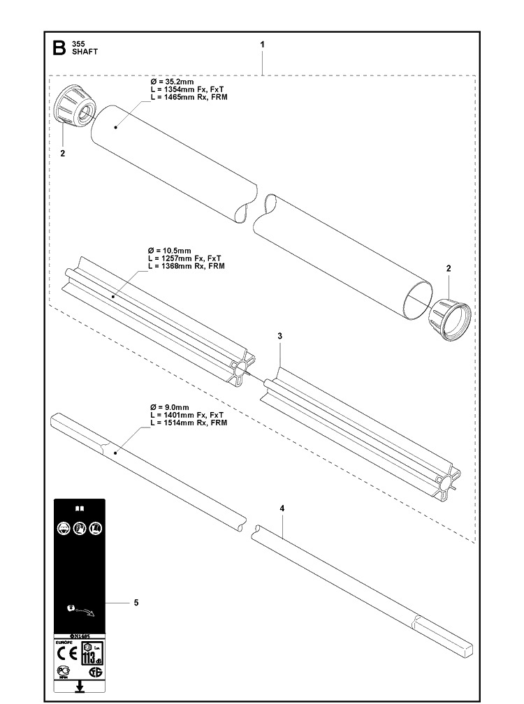 Shaft Diagram and Parts List for 355FXT  Husqvarna Brush Cutter