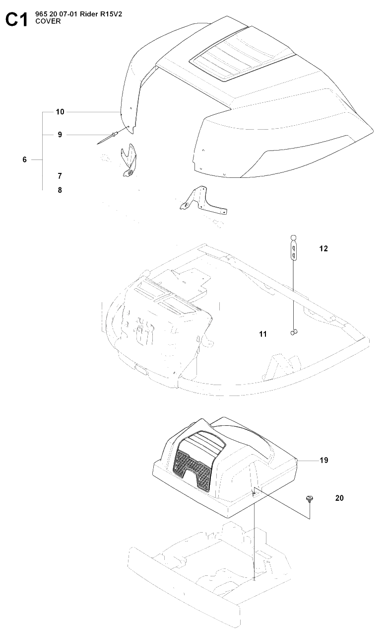 Hood Diagram and Parts List for R15-V2 (965200701)(2008-01) Husqvarna Lawn Tractor