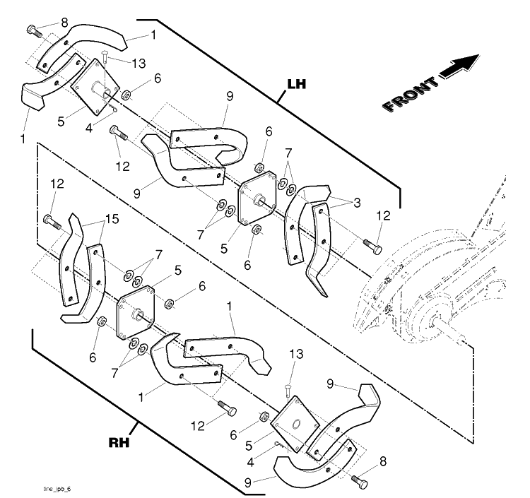 Tine Assembly Diagram and Parts List for TR530 96091001702 Husqvarna Cultivator