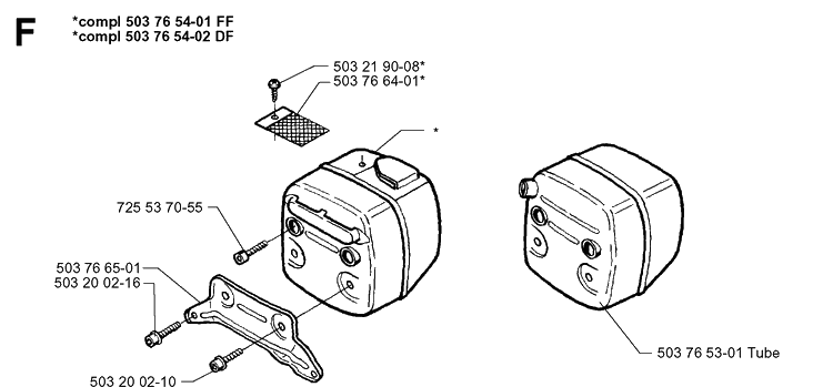 Muffler Diagram and Parts List for 371XP 19960900001-19963500000 Husqvarna Chainsaw