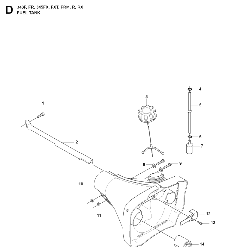 Fuel Tank Diagram and Parts List for 343FRM  Husqvarna Brush Cutter