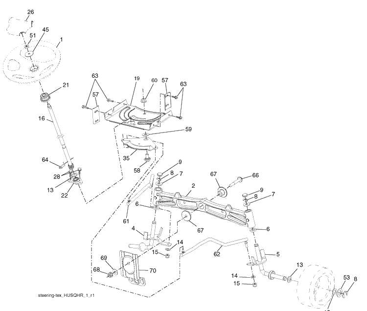 Steering Assembly Diagram and Parts List for YTH22V42 (917289620)(2010-05) Husqvarna Lawn Mower
