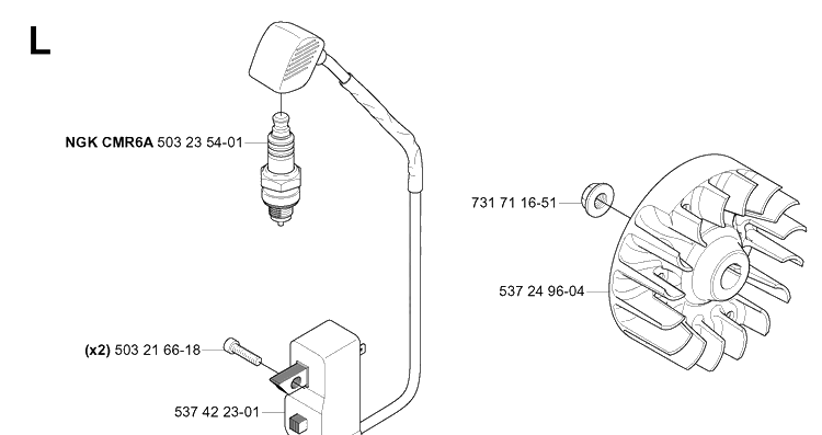 Ignition System Diagram and Parts List for 335R  Husqvarna Brush Cutter