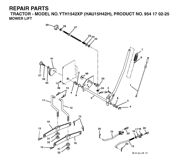 Mower Lift / Deck Lift Diagram and Parts List for YTH1542XP (HAU15H42H)(2004-09) Husqvarna Lawn Tractor