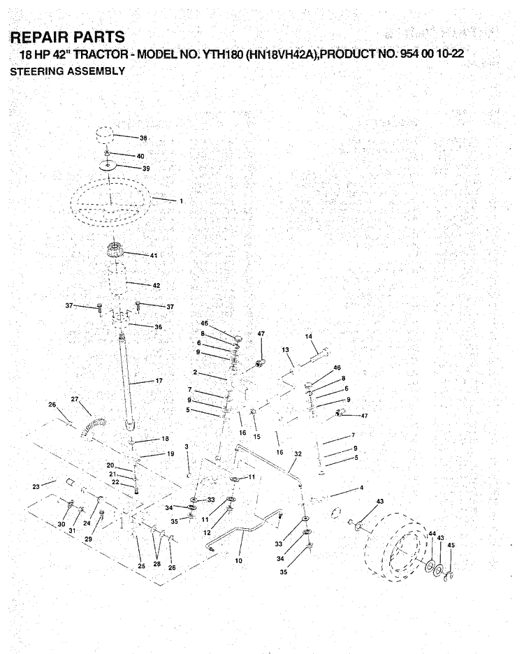 Steering Diagram and Parts List for YTH180 (954001022)(1994-03) Husqvarna Lawn Tractor