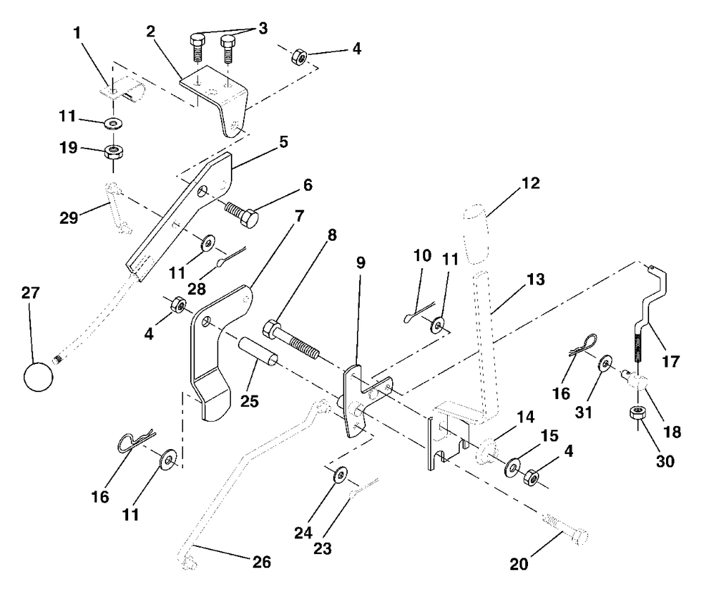 Mower Lift Lever Diagram and Parts List for LT125 (954170001-B)(1996-10) Husqvarna Lawn Tractor