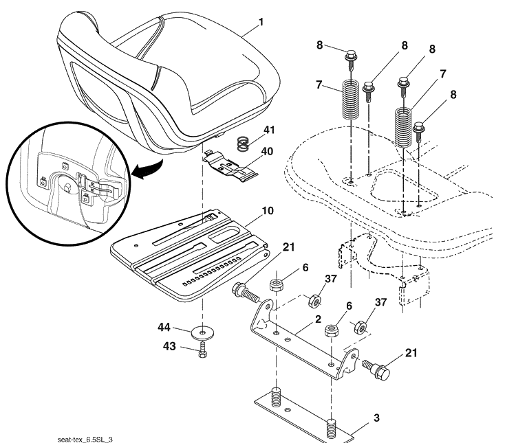 Seat Assembly Diagram and Parts List for GTH2648 (96043003001)(2008-01) Husqvarna Lawn Mower