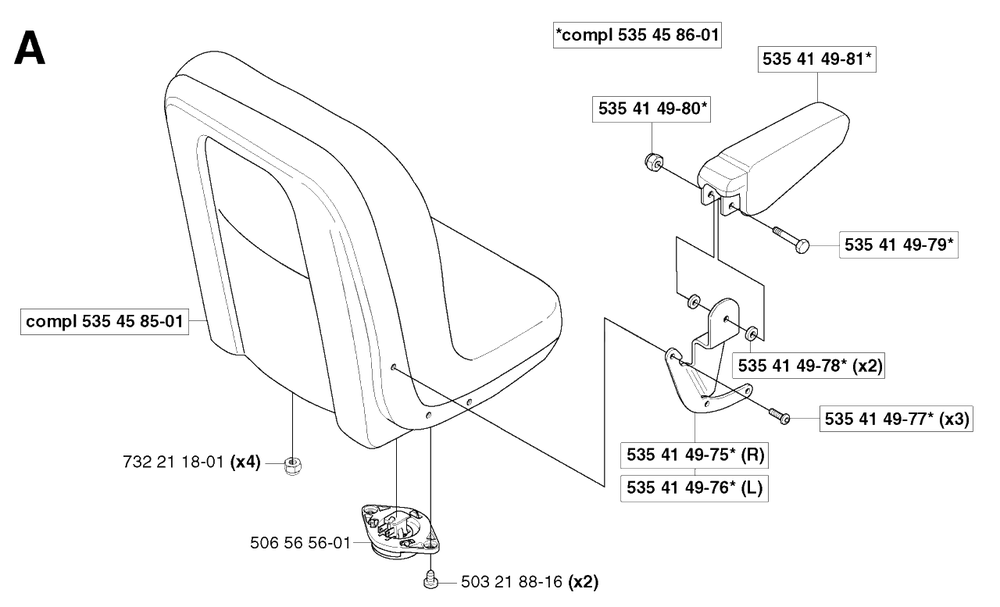 Seat Diagram and Parts List for PF18 2003-02 Husqvarna Lawn Tractor