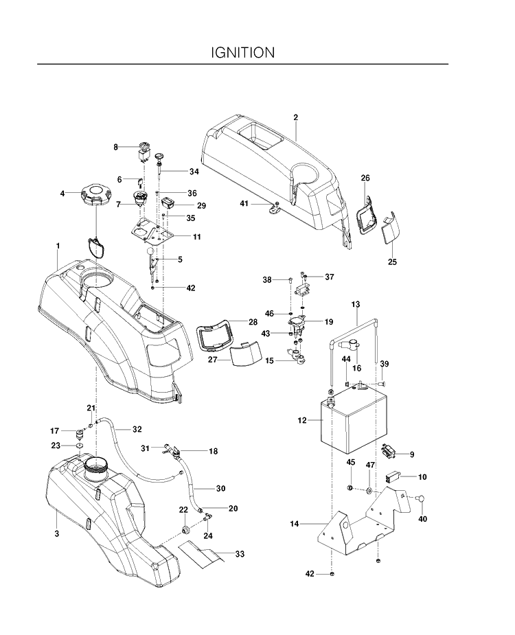 Ignition Diagram and Parts List for RZ4623 (966764501)(2011-03) Husqvarna Lawn Mower