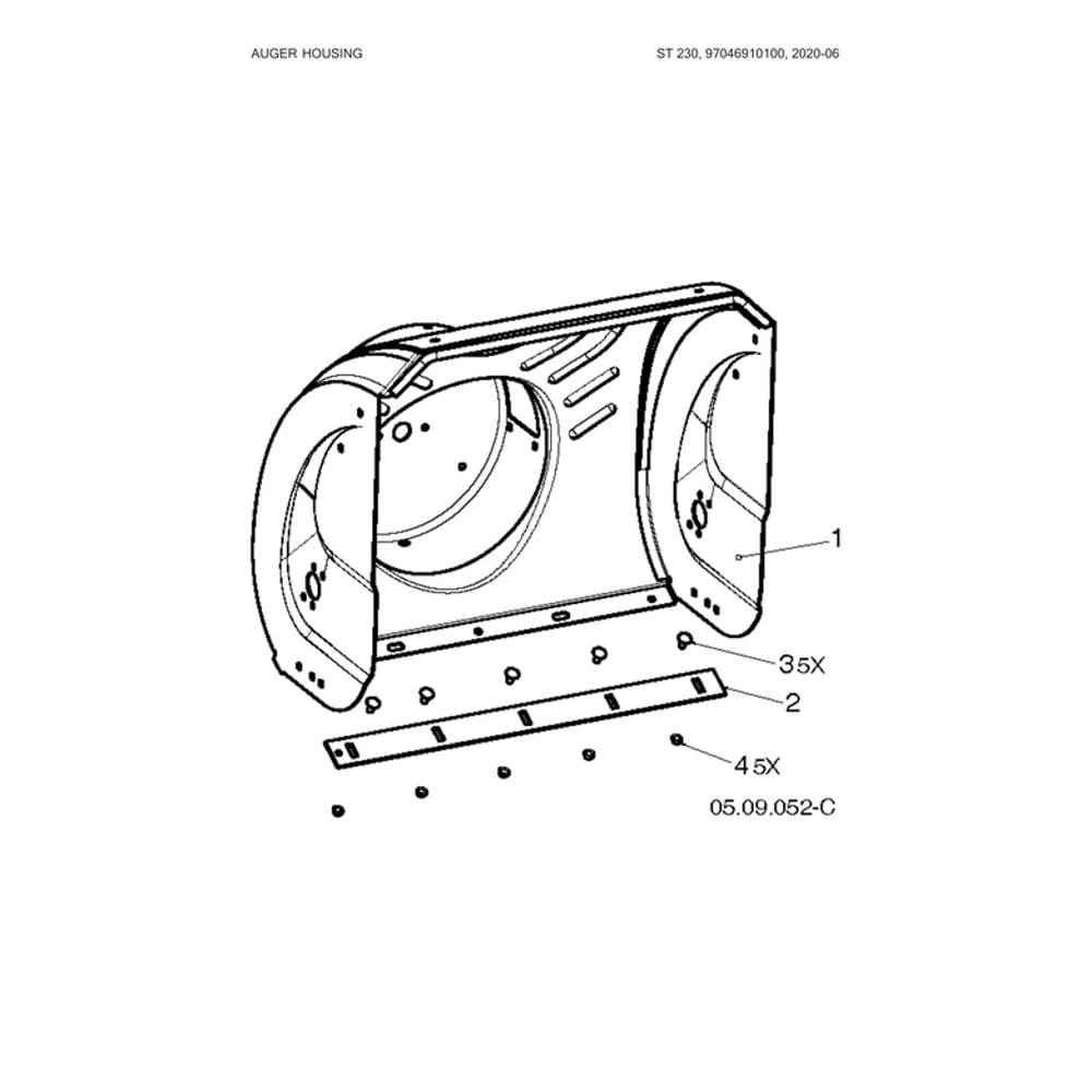 Auger Housing Diagram and Parts List for 970528802  Husqvarna Snow Blower