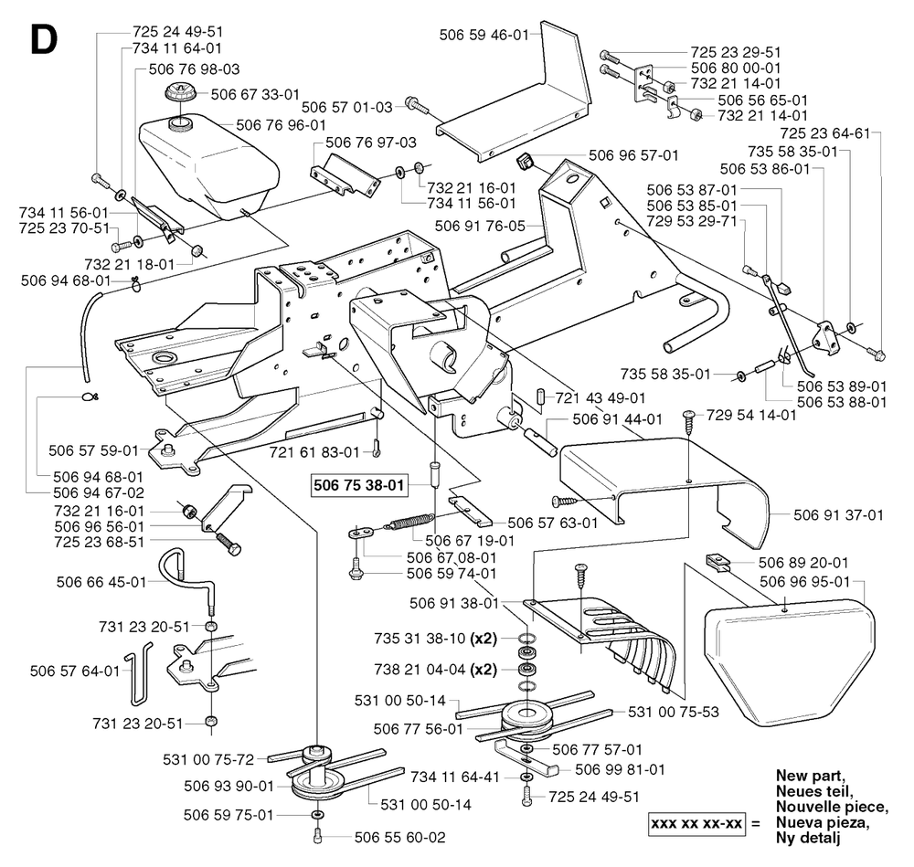 Chassis / Frame Diagram and Parts List for R13BIO 2002-02 Husqvarna Lawn Tractor
