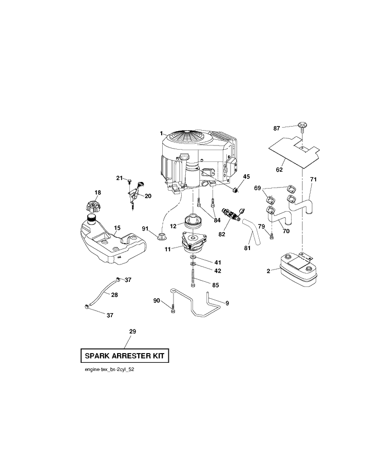 Engine Diagram and Parts List for YTH24V54-289640 2010-05 Husqvarna Lawn Tractor