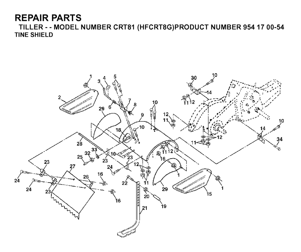 Tine Shield Diagram and Parts List for CRT81 (954170054-G)(2003-01) Husqvarna Tiller