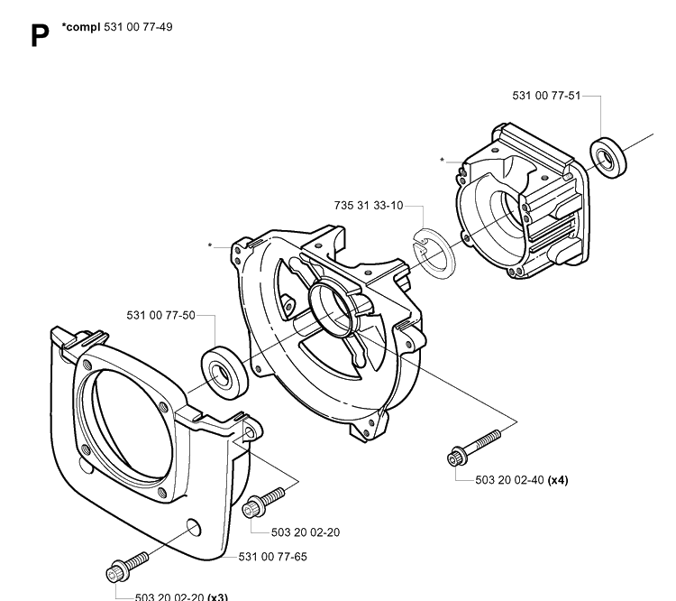 Crankcase Diagram and Parts List for 143R 20054100001-20065299999 Husqvarna Brush Cutter