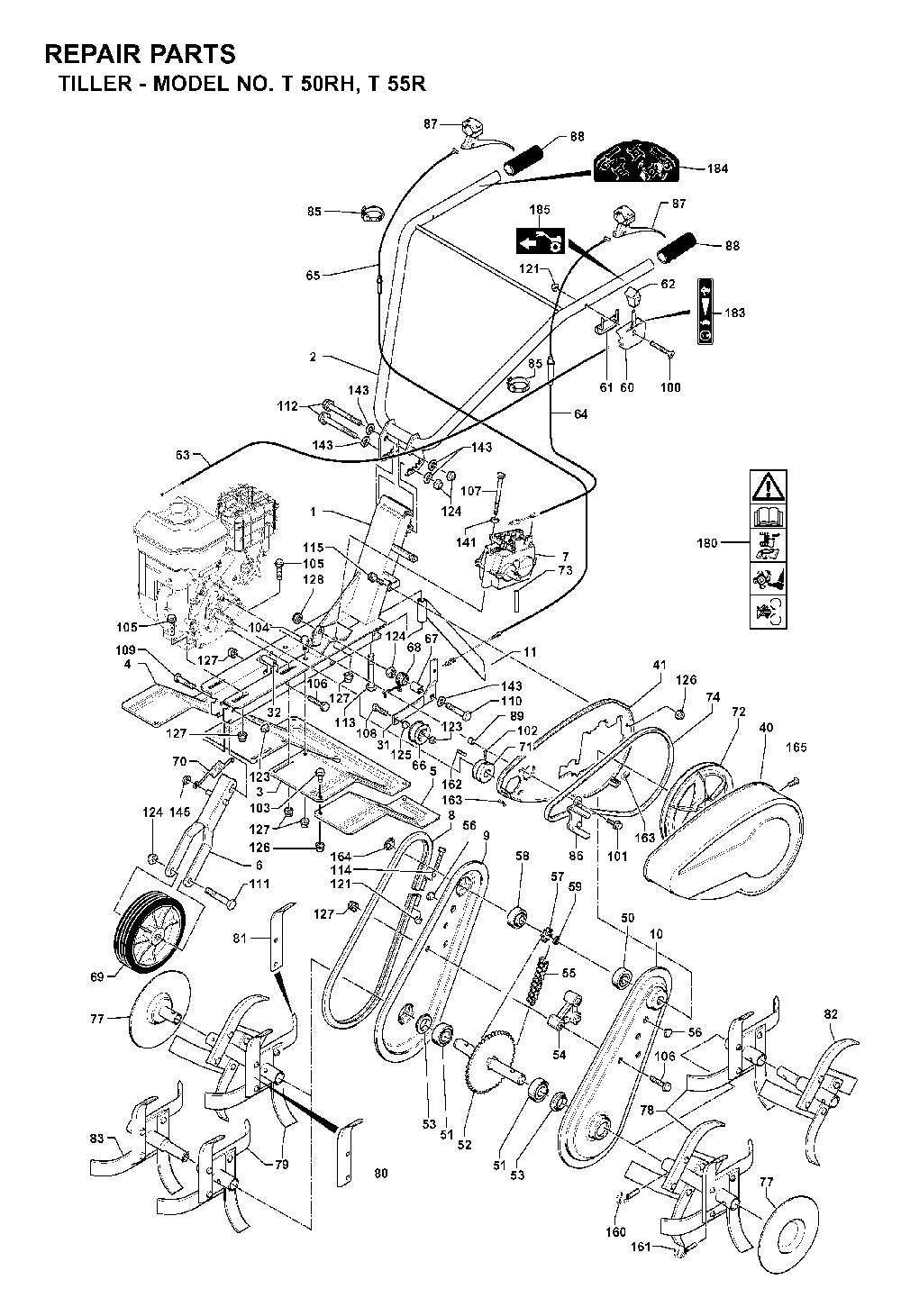 Product Complete Diagram and Parts List for T50RH 2004-01 Husqvarna Tiller