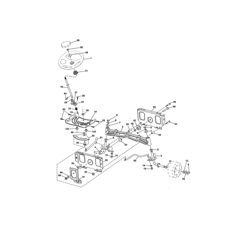 Steering Diagram and Parts List for GT48XLSI 96043017700 Husqvarna Lawn Tractor