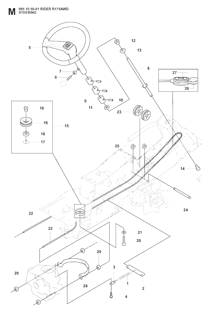Steering Diagram and Parts List for R175AWD (965105001)(2008-06) Husqvarna Lawn Tractor