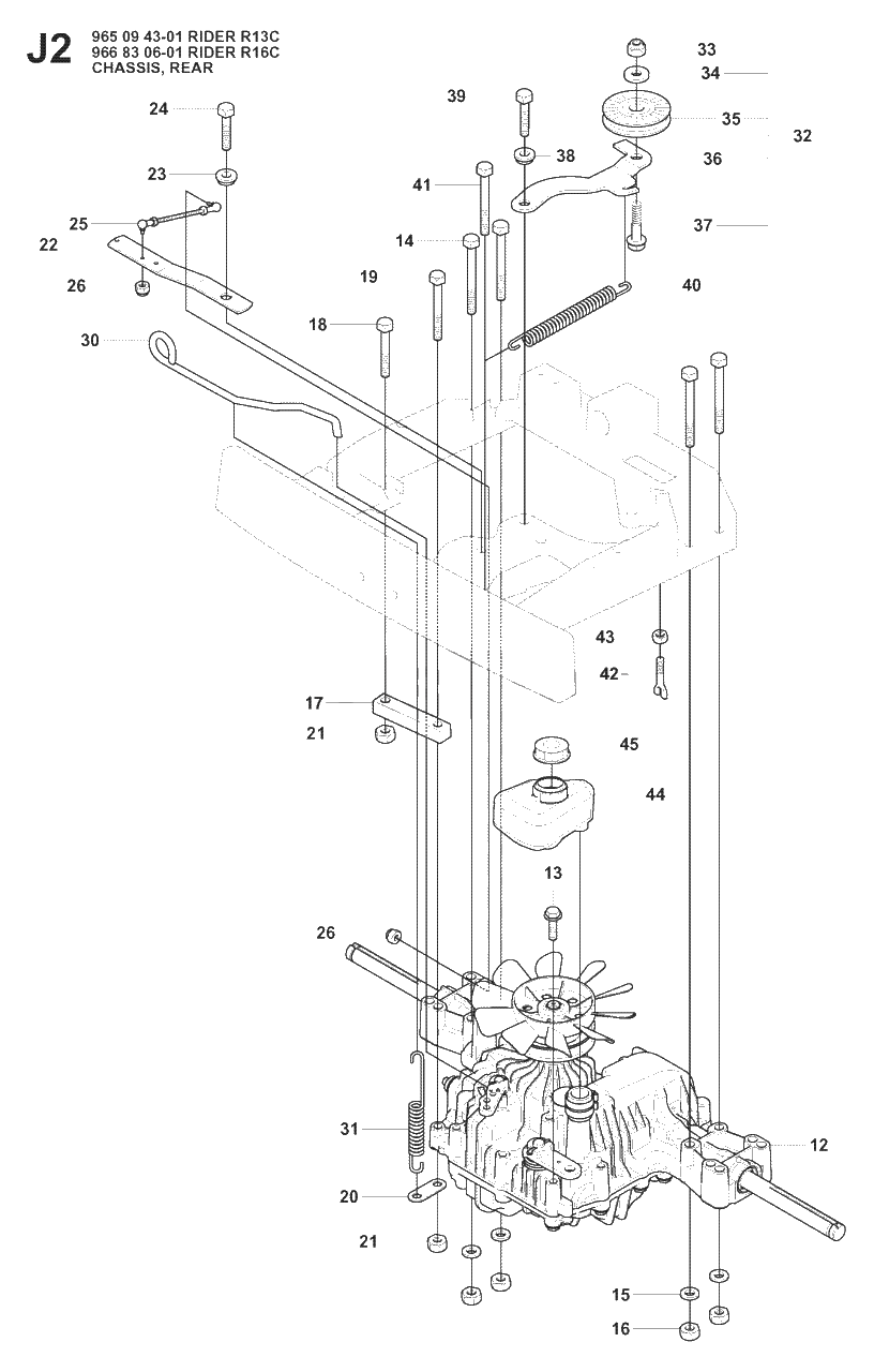 Transmission Diagram and Parts List for R13C (965094301)(2008-04) Husqvarna Lawn Tractor