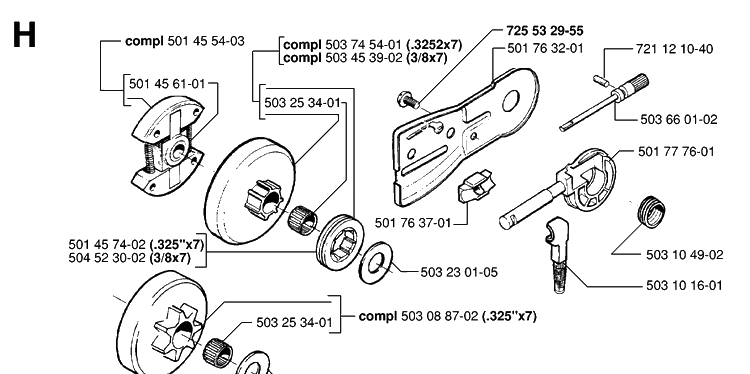 Clutch And Oil Pump Diagram and Parts List for 55 (RANCHER)(19983100001-20001900000) Husqvarna Chainsaw