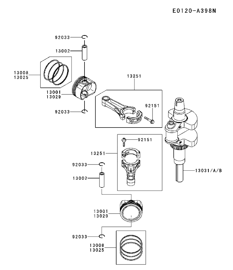 Piston And Crankshaft Diagram and Parts List for FR730V-BS13 2017-09 Husqvarna Engine