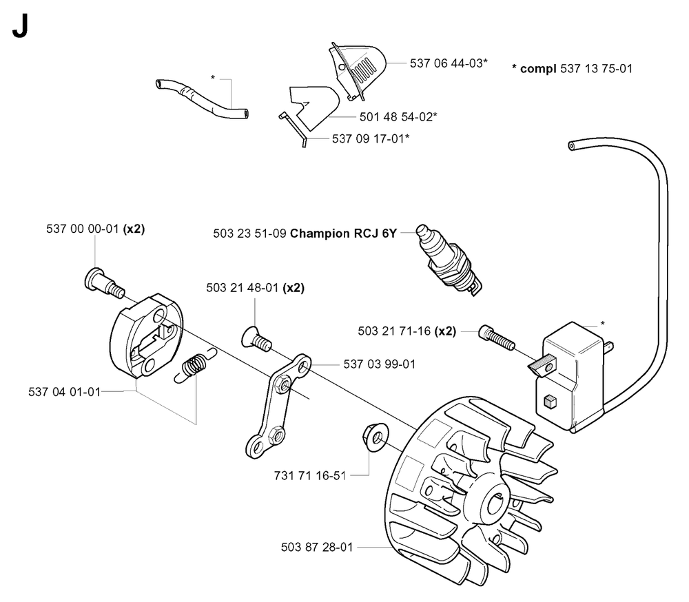 Ignition System Diagram and Parts List for 326HE4X 20013500001 - 20033100000 Husqvarna Hedge Trimmer