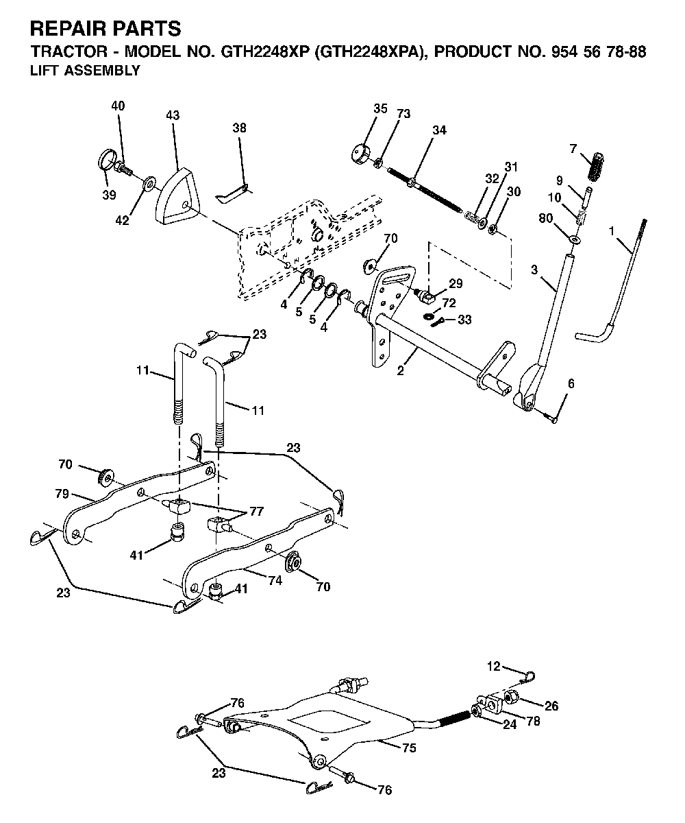 Mower Lift / Deck Lift Diagram and Parts List for GTH2248XP (GTH2248 XPA, 954567888)(2002-01) Husqvarna Lawn Tractor
